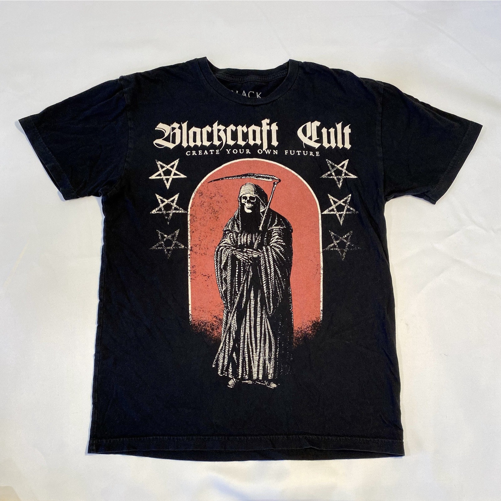 Black Craft Cult Grim Reaper Print T-Shirt Black Red Goth Skull Adult Medium